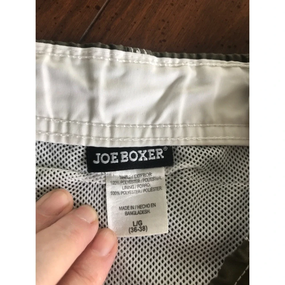 Joe Boxer Mens L Green w/ White Stripe‎ Swimming Trunks Lined with Cargo Pockets